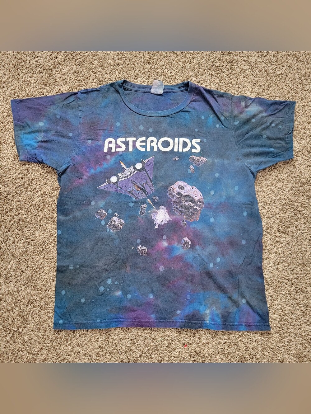 Asteroids Atari T-shirt Shirt Top Video Game Tie Dye Blue Purple Medium